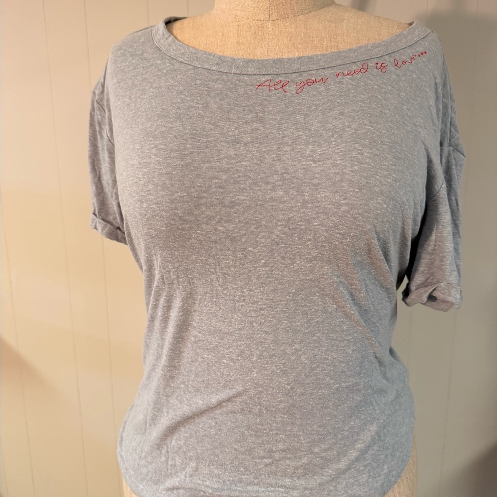 Belle Du Jour Heather Gray Tee with Red Script